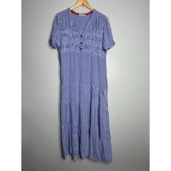 Cactus + Pearl Women's Blue and White‎ Pinstriped Smocked Top Maxi Dress SIze L - Picture 1 of 9